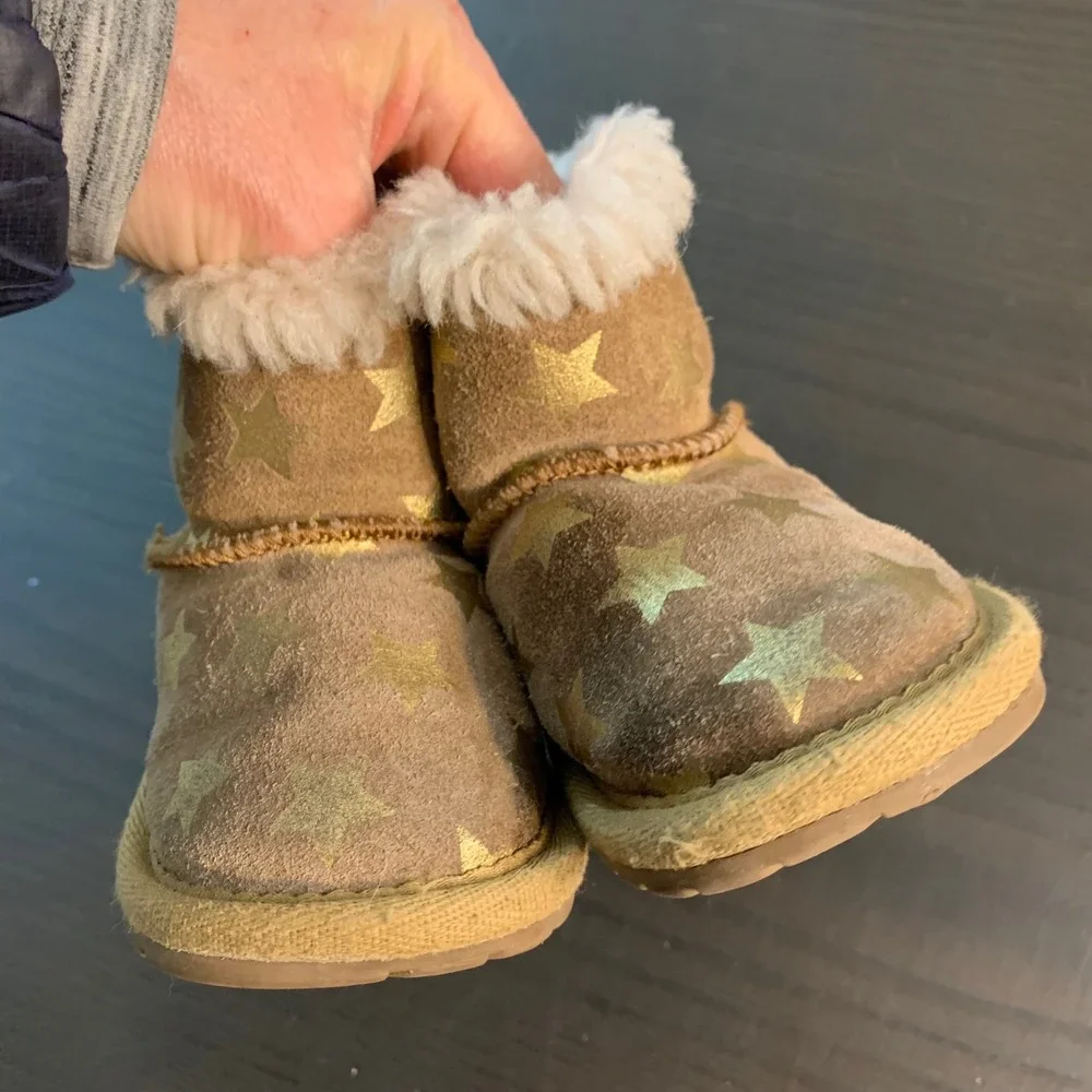 Emu Australia Kids 12-18 Month Star Print‎ Suede Boots Brown Gold Merino Lined